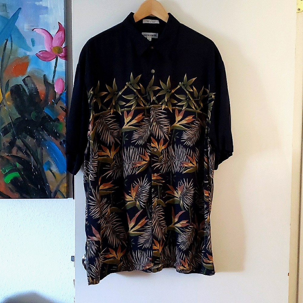 Pierre Cardin Bamboo Print Hawaiian Shirt Size Large